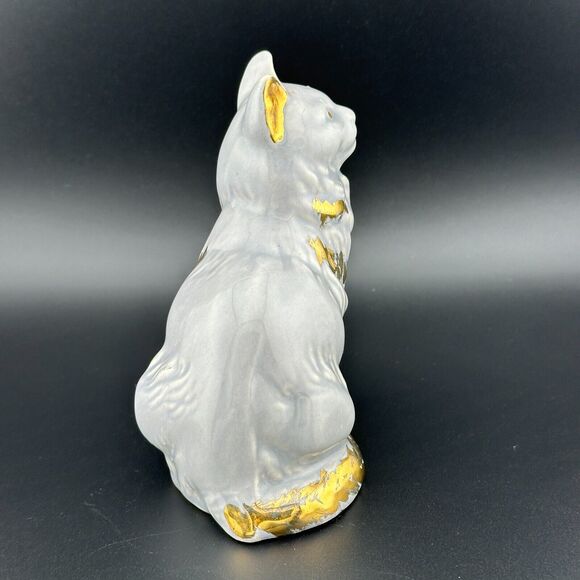 Vintage Porcelain Hand-painted Gold on Gray Sitting Cat Figurine 4.25" H - Picture 2 of 10